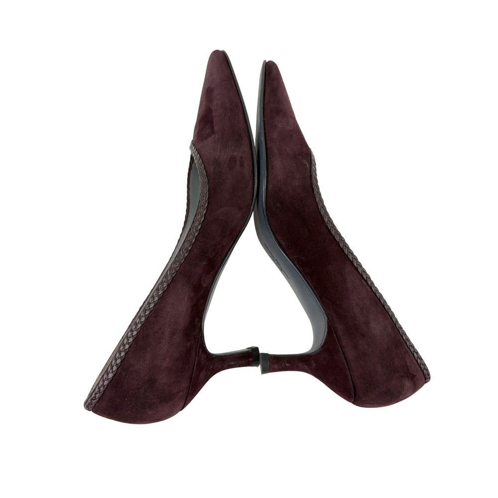 Salvatore Ferragamo Brown Suede Court Shoes Size 7B Pointed Toe Leather Piping - Picture 5 of 11